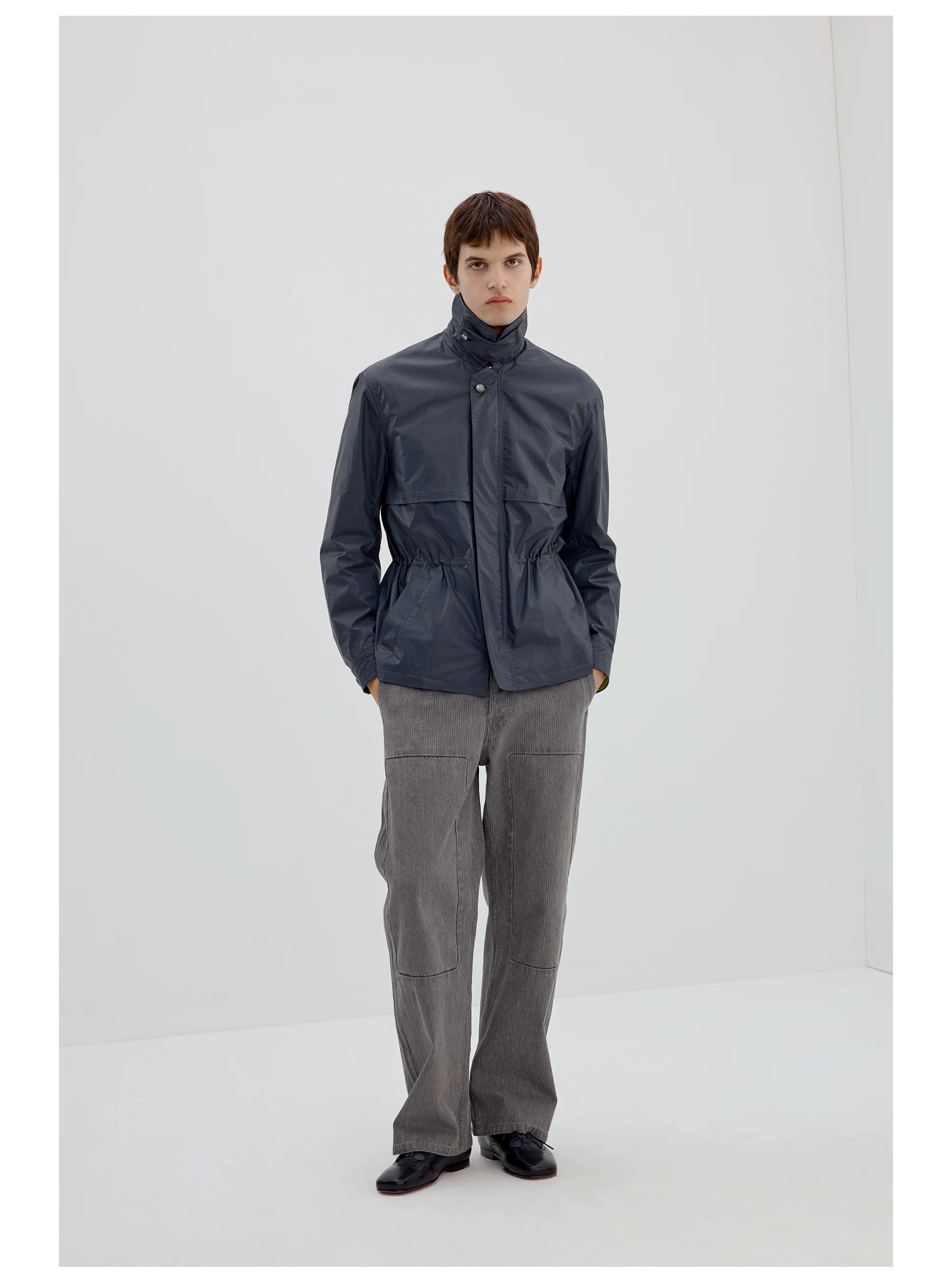 Gray Straight-Leg Patch Pocket Pants