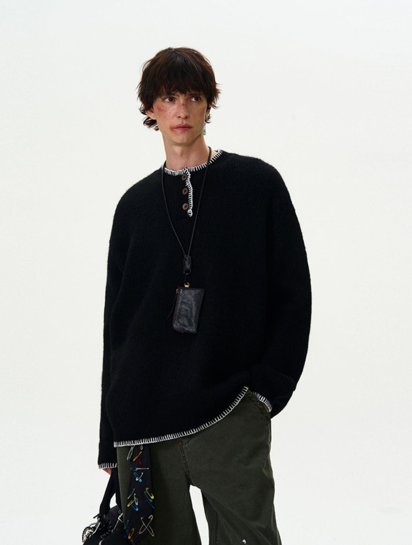 Oversized Sweater with Contrast Stitching