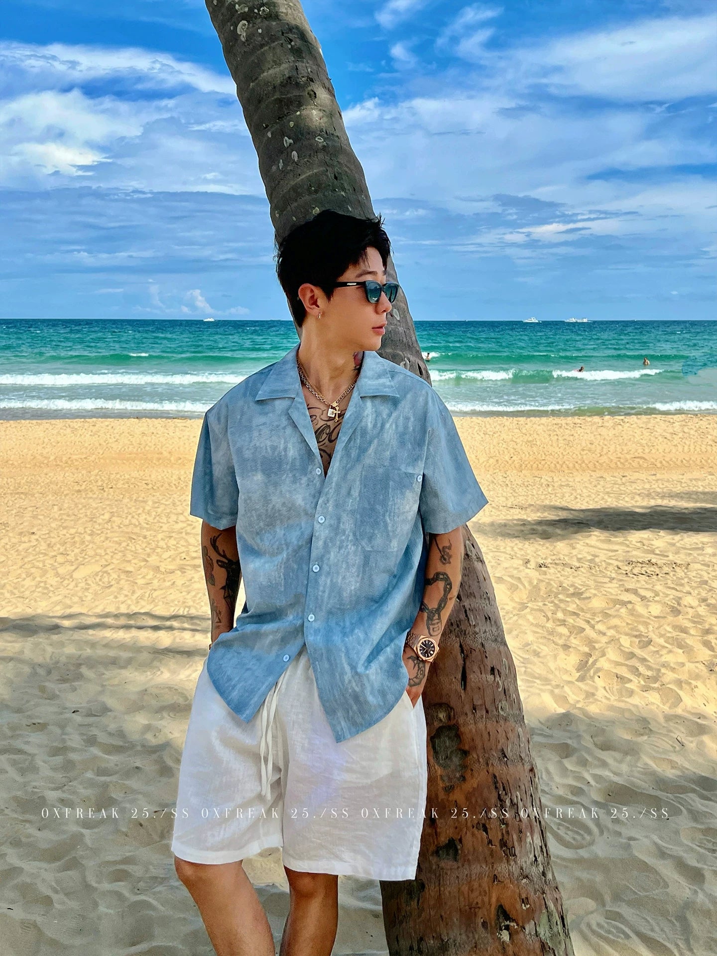 Seersucker Cuban Collar Short-Sleeve Shirt