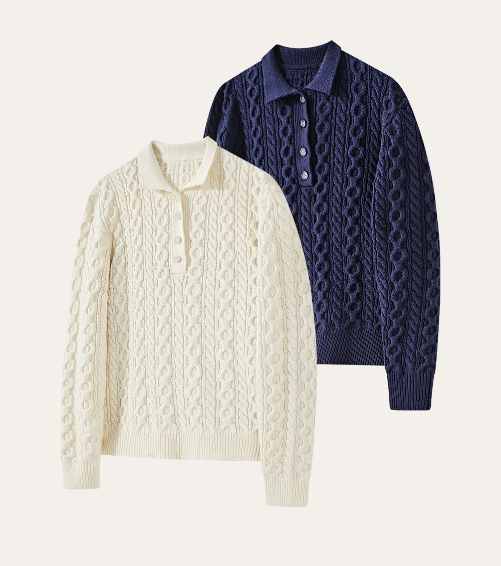 Cable Knit Polo Collar Sweater