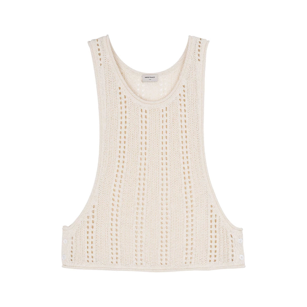 Open-Knit Button-Detail Vest