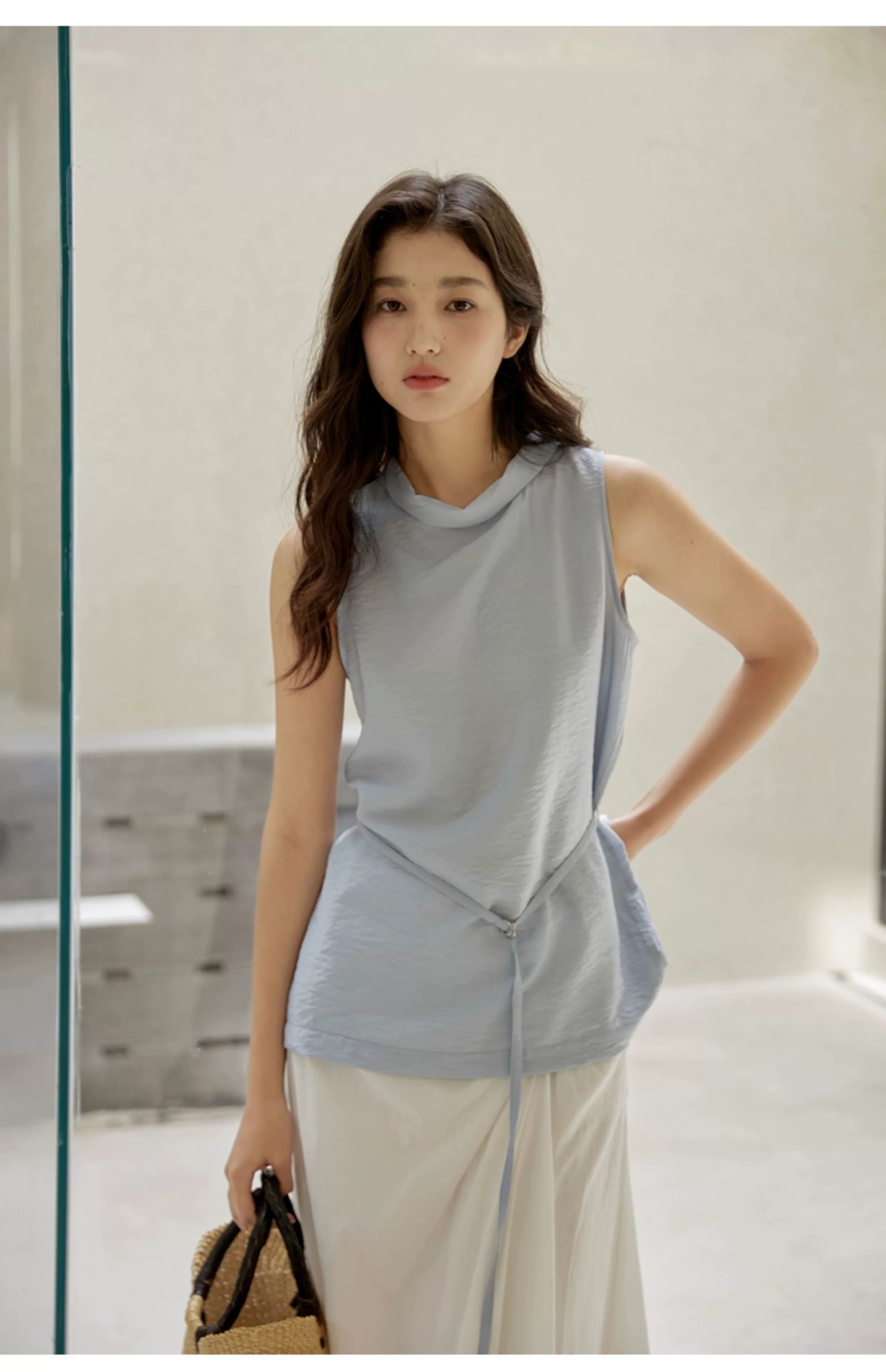 Sleeveless Light Pink Belted Top