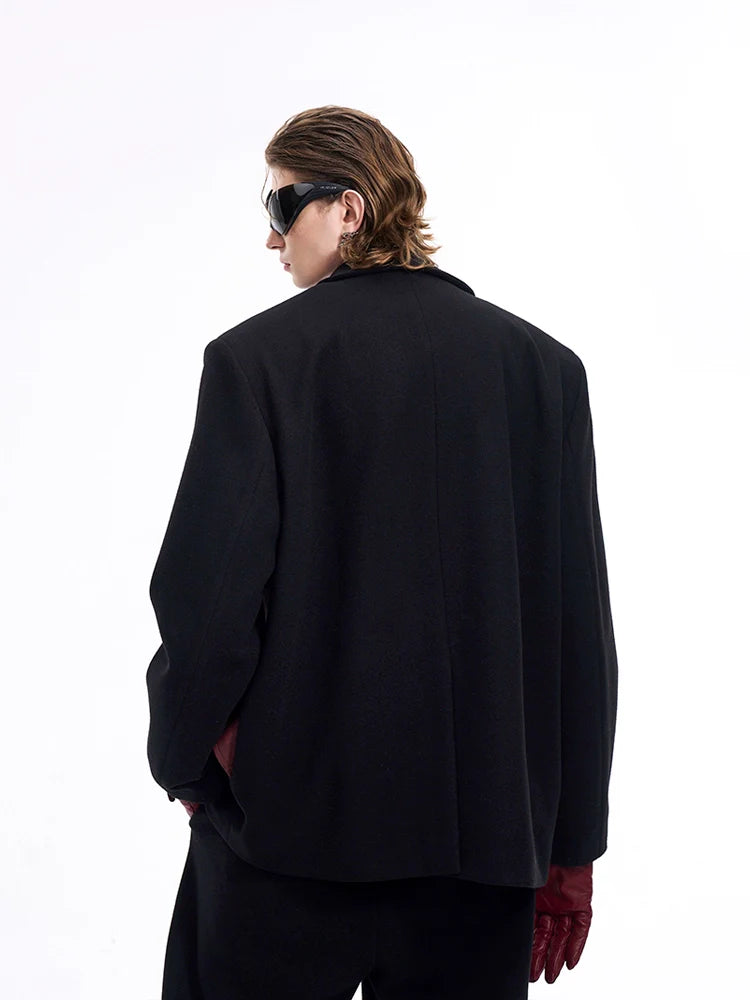 Two-Tone Leather Panel Blazer and Wide Leg Trousers Setup