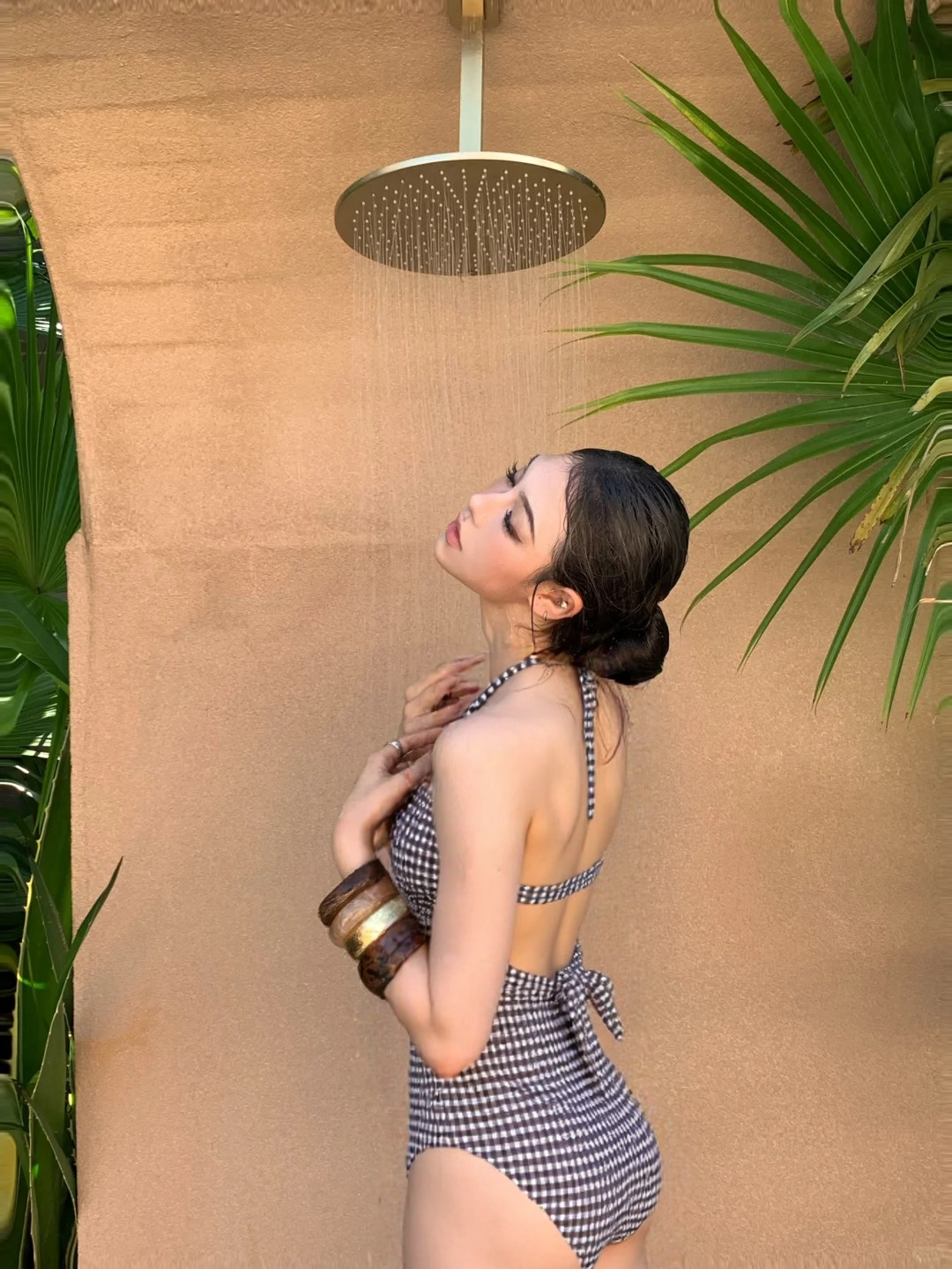 Moonlit Gingham Poolside One‑Piece