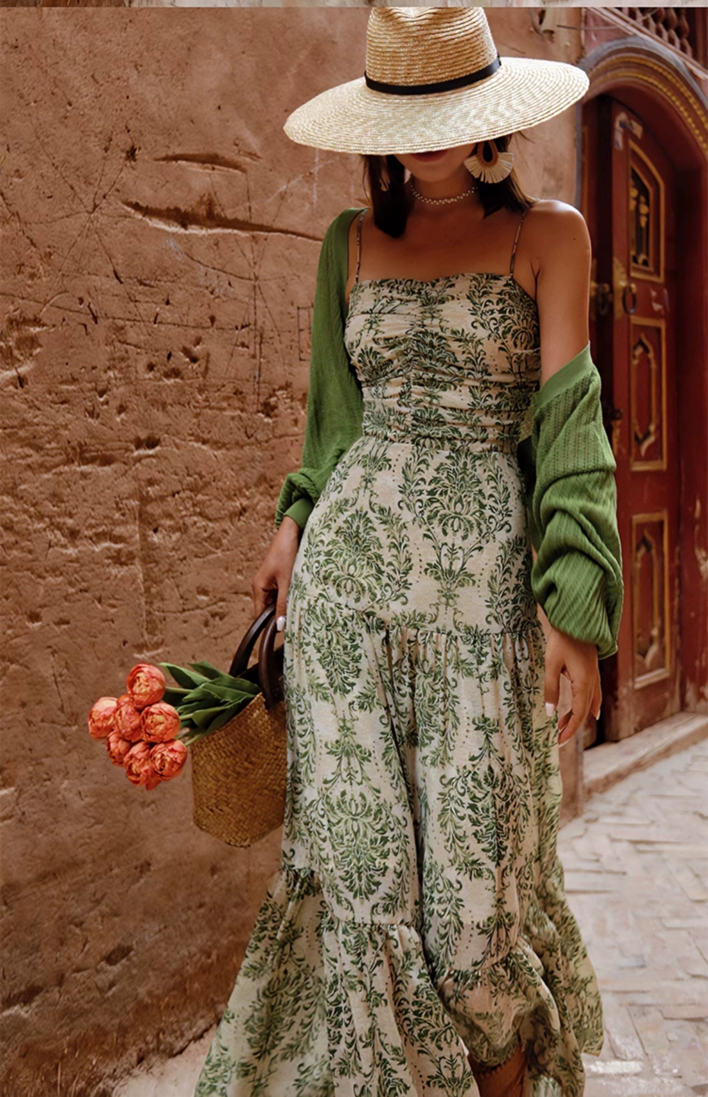 Green Floral Print Maxi Dress