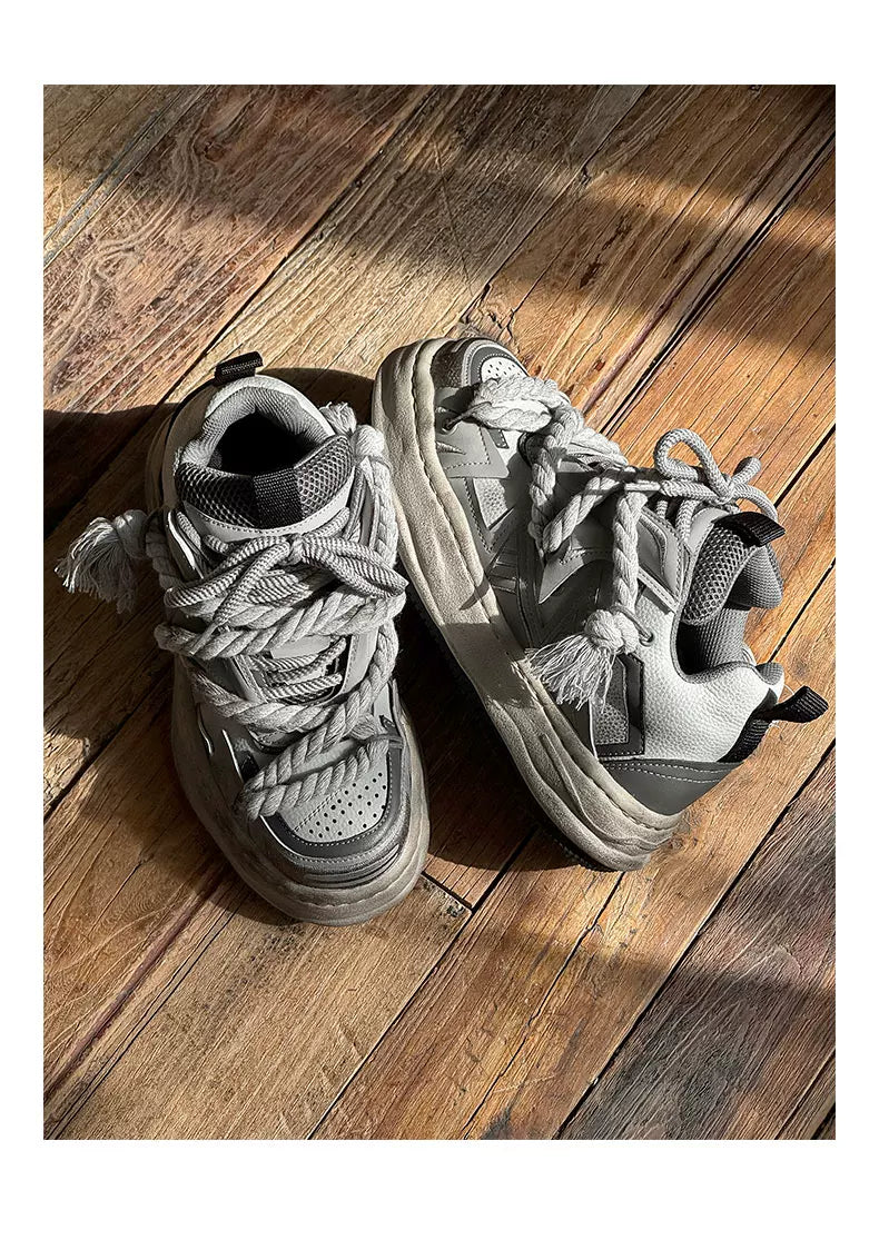 Distressed Rope-Lace Chunky Sneakers