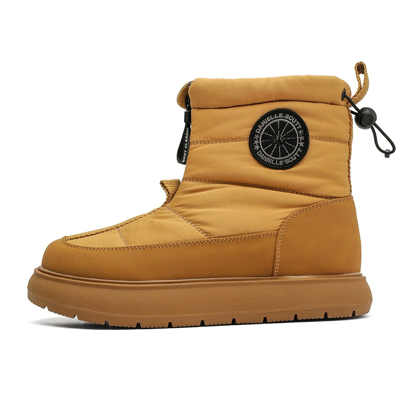 Quilted Winter Boots with Drawstring and Patch Detailing