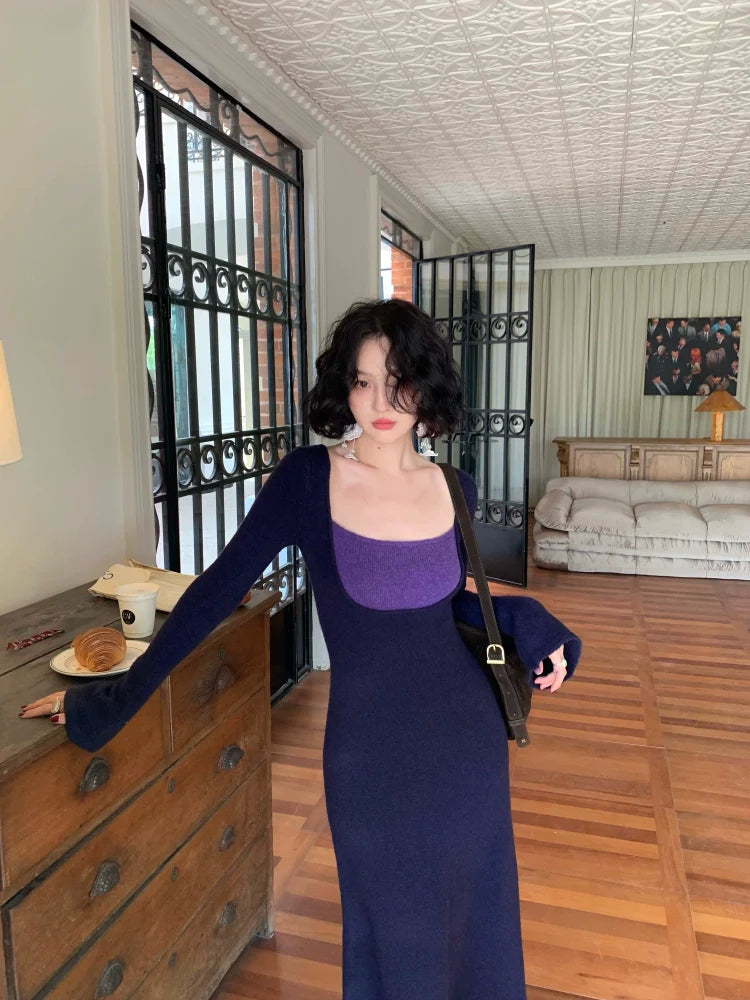 Violet Contrast Square Neck Maxi Dress