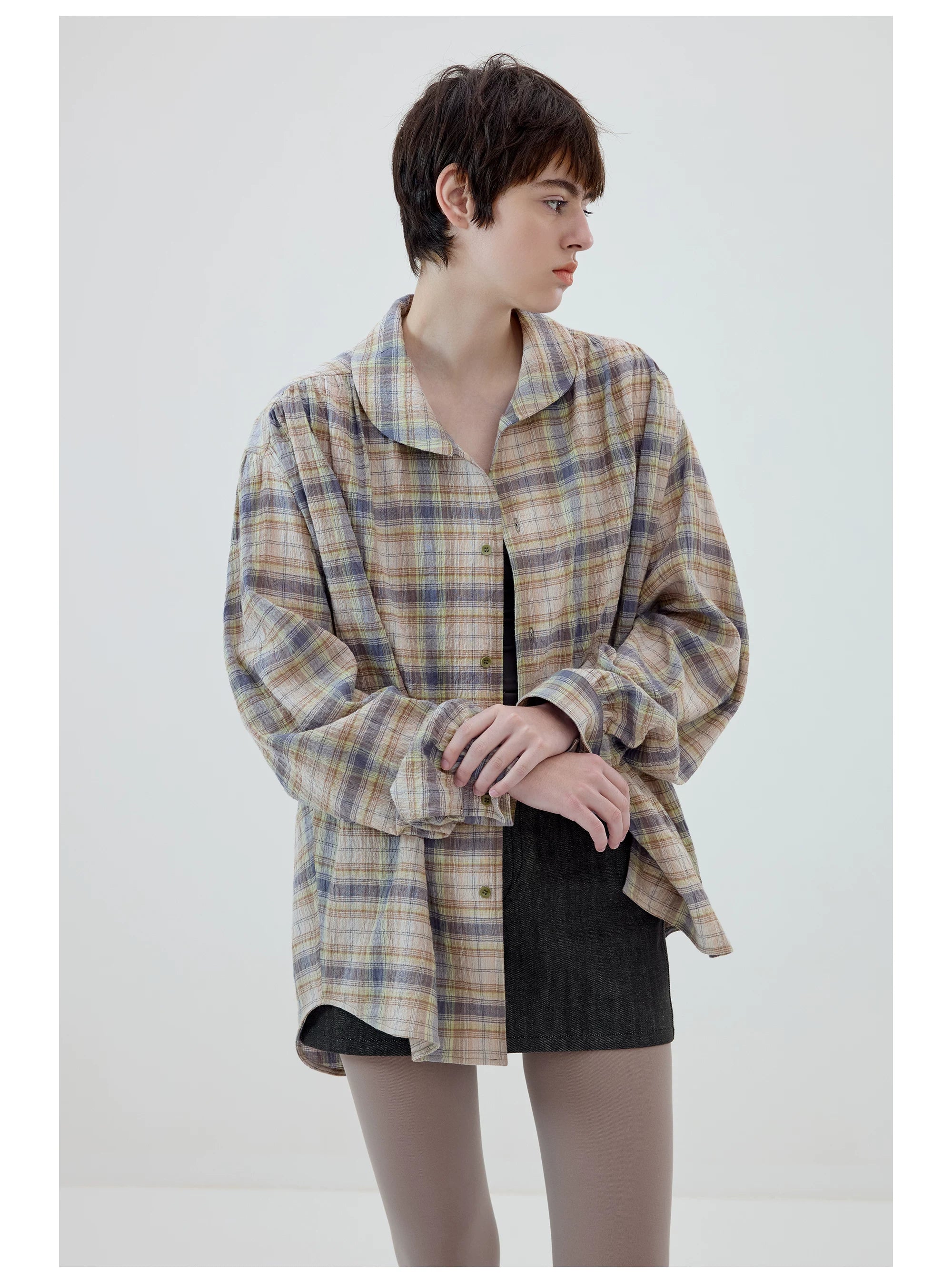 Oversized Pastel Plaid Button-Up Shirt