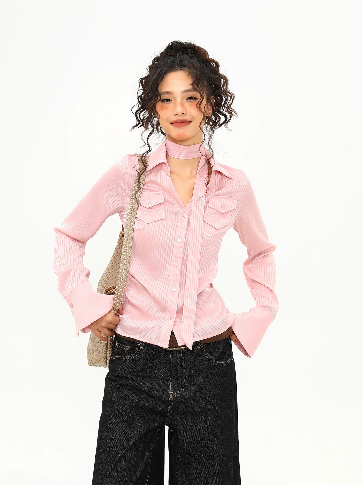 Sugar Ribbon Pinstripe Blouse