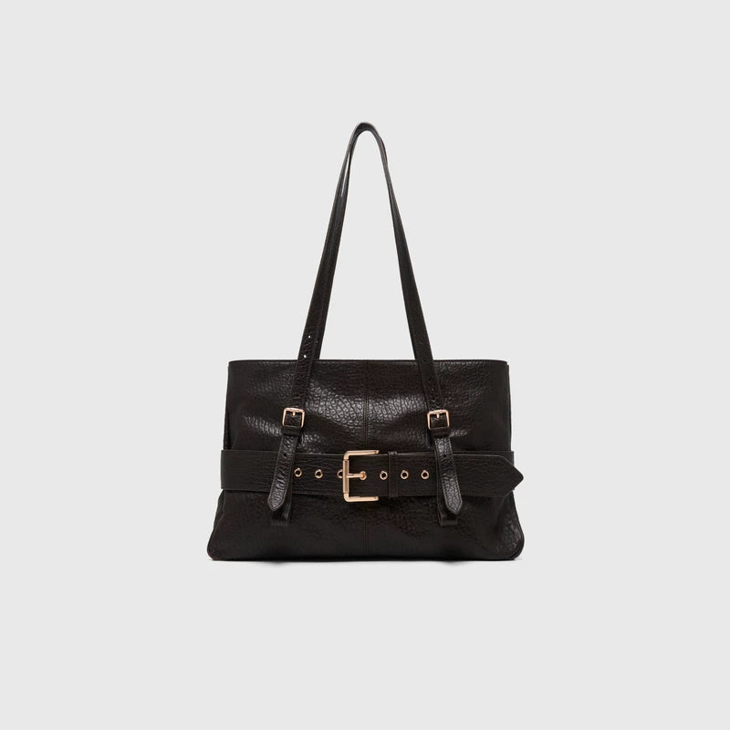 Oversized Buckle Leather Baguette Bag - view 6
