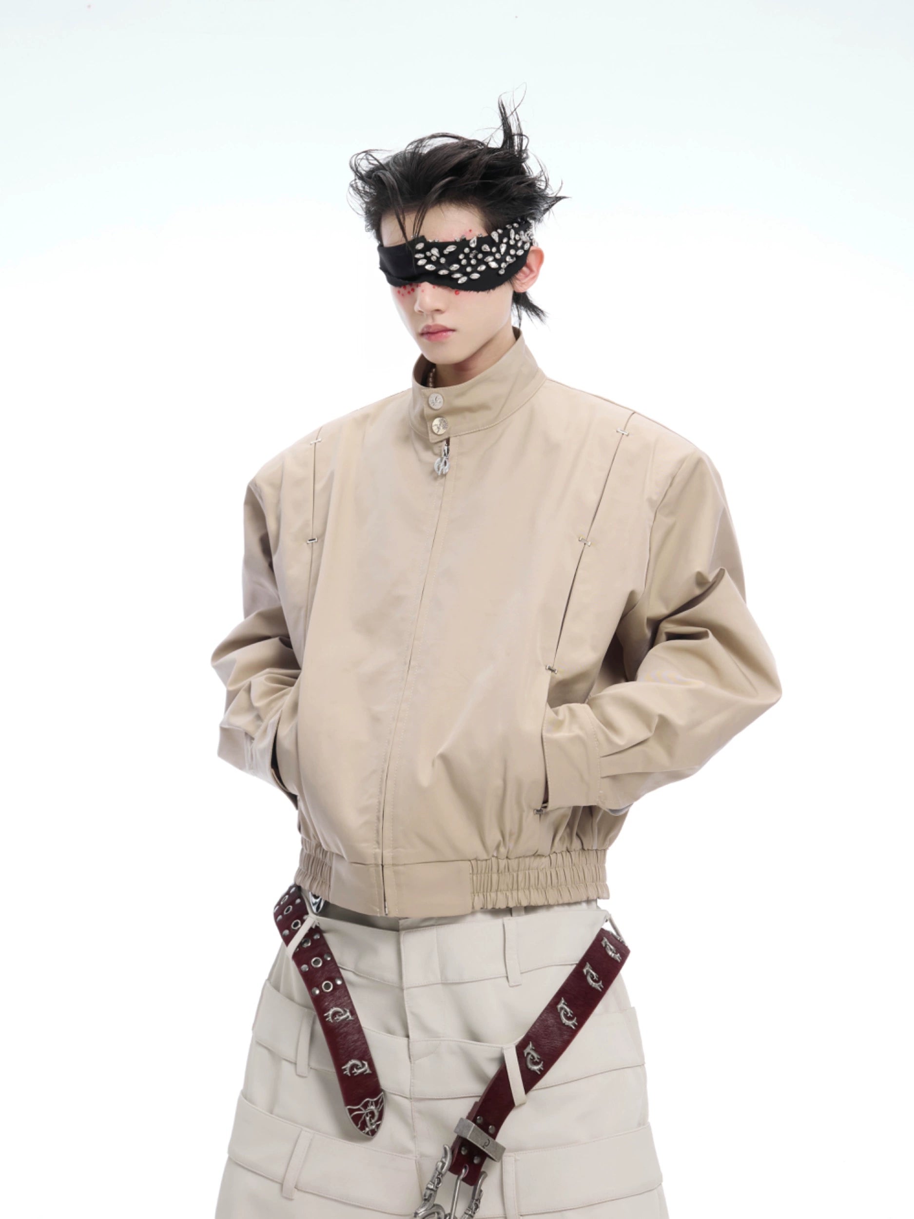 Embroidered Spine Beige Military Jacket