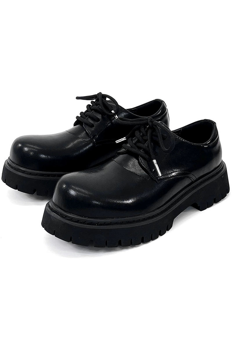 Chunky Black Matte and Glossy Platform Derby Shoes