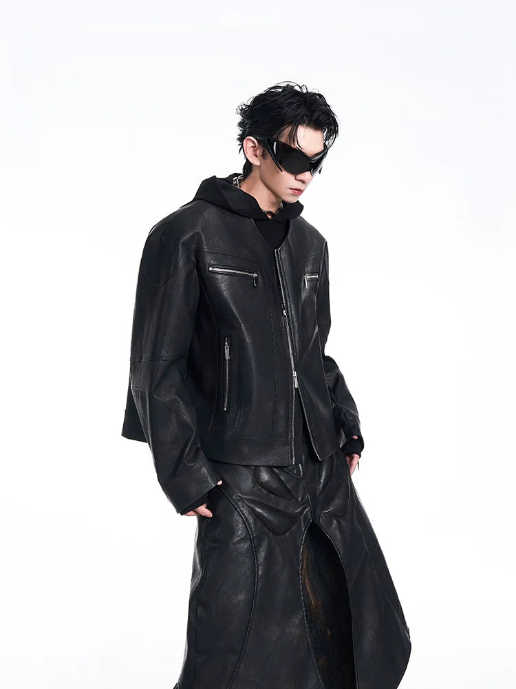 Hooded Leather Biker Jacket