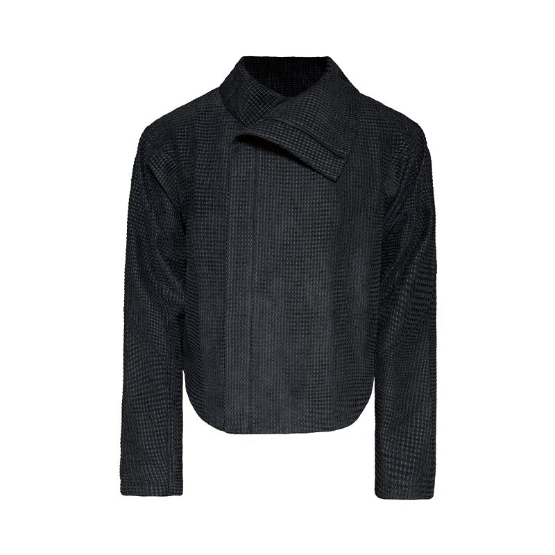 Black Textured Asymmetric-Collar Jacket