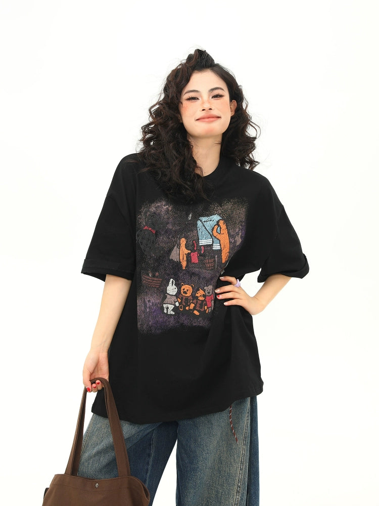 Campfire Bear Graphic Black Tee