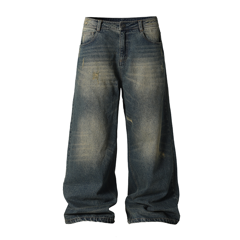 Washed Cat Whiskers Holes Denim Jeans - chiclara