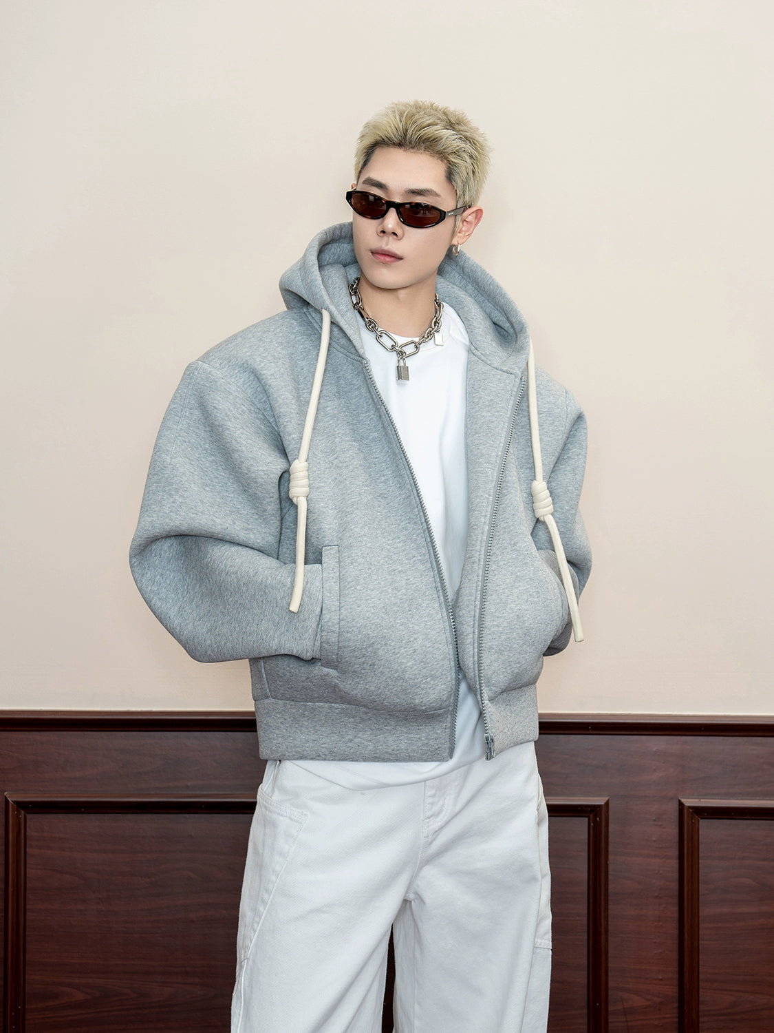 Thick Textured Knit Zip Up Hoodie