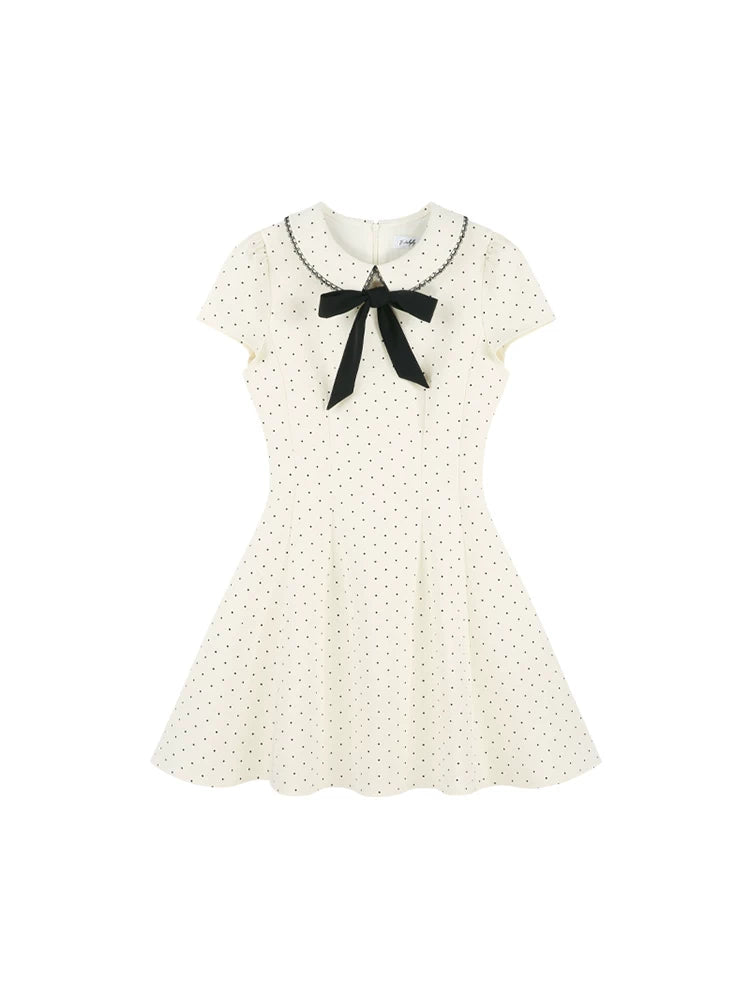 Ivory Polka-Dot Bow Dress