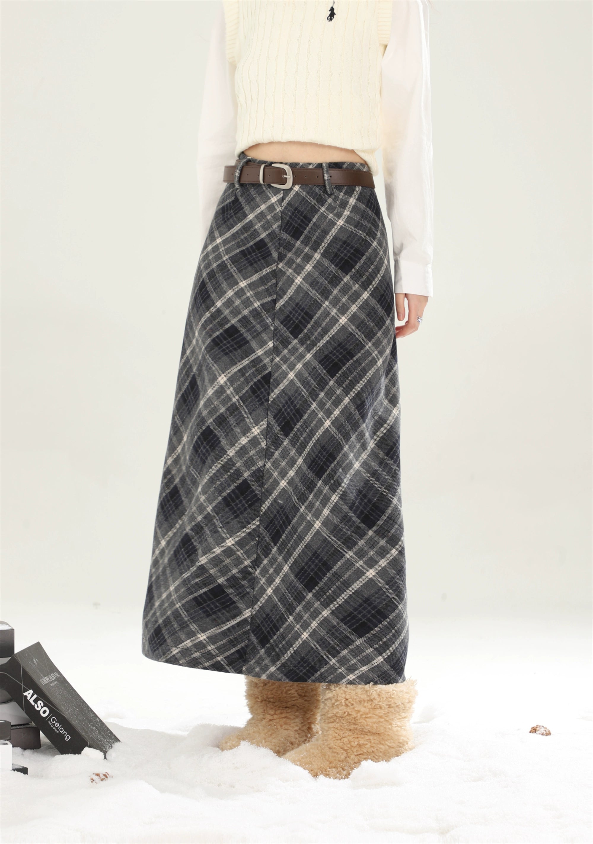 High-Waisted Plaid Skirt