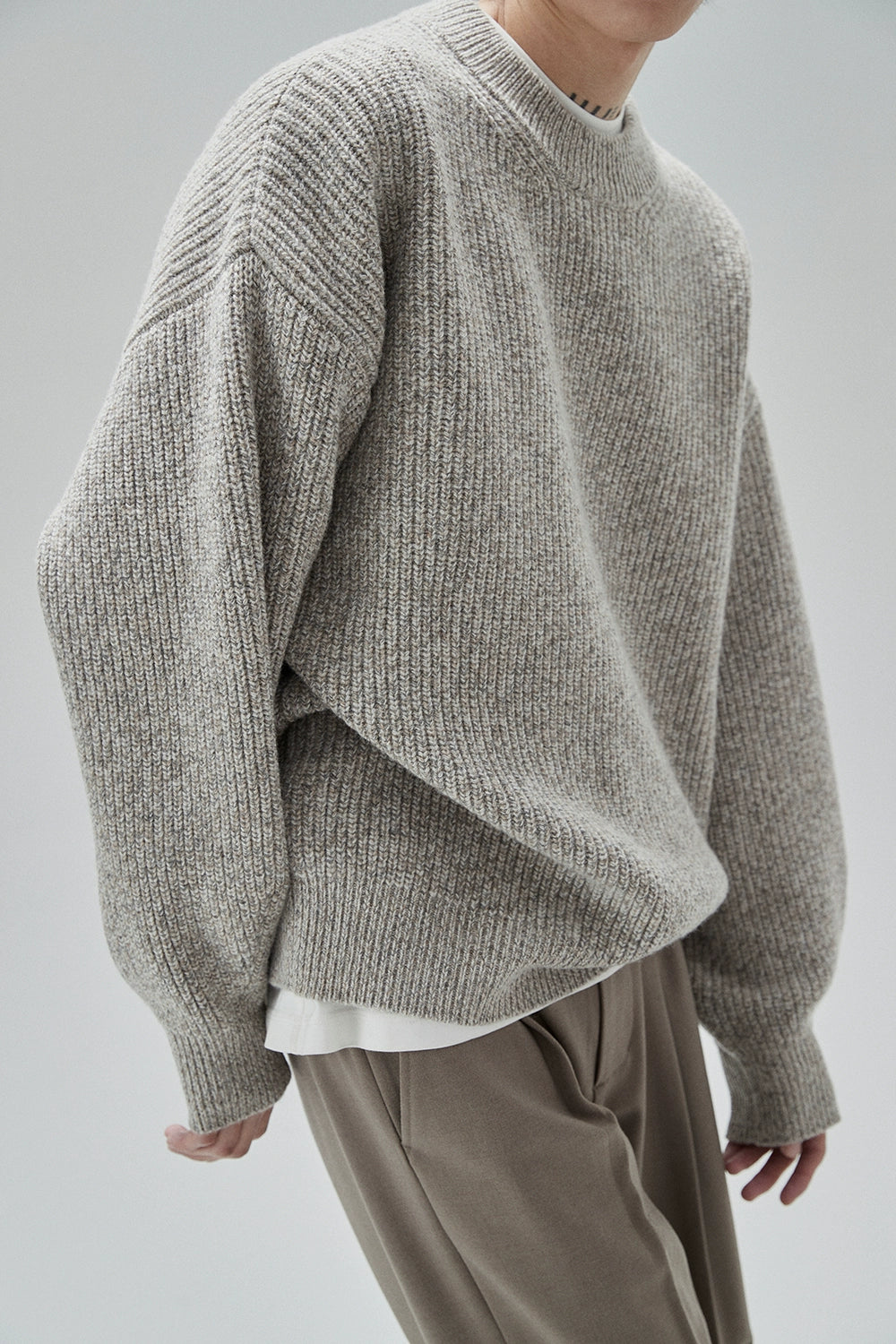 Wide-Sleeve Oversized Crew Neck Sweater