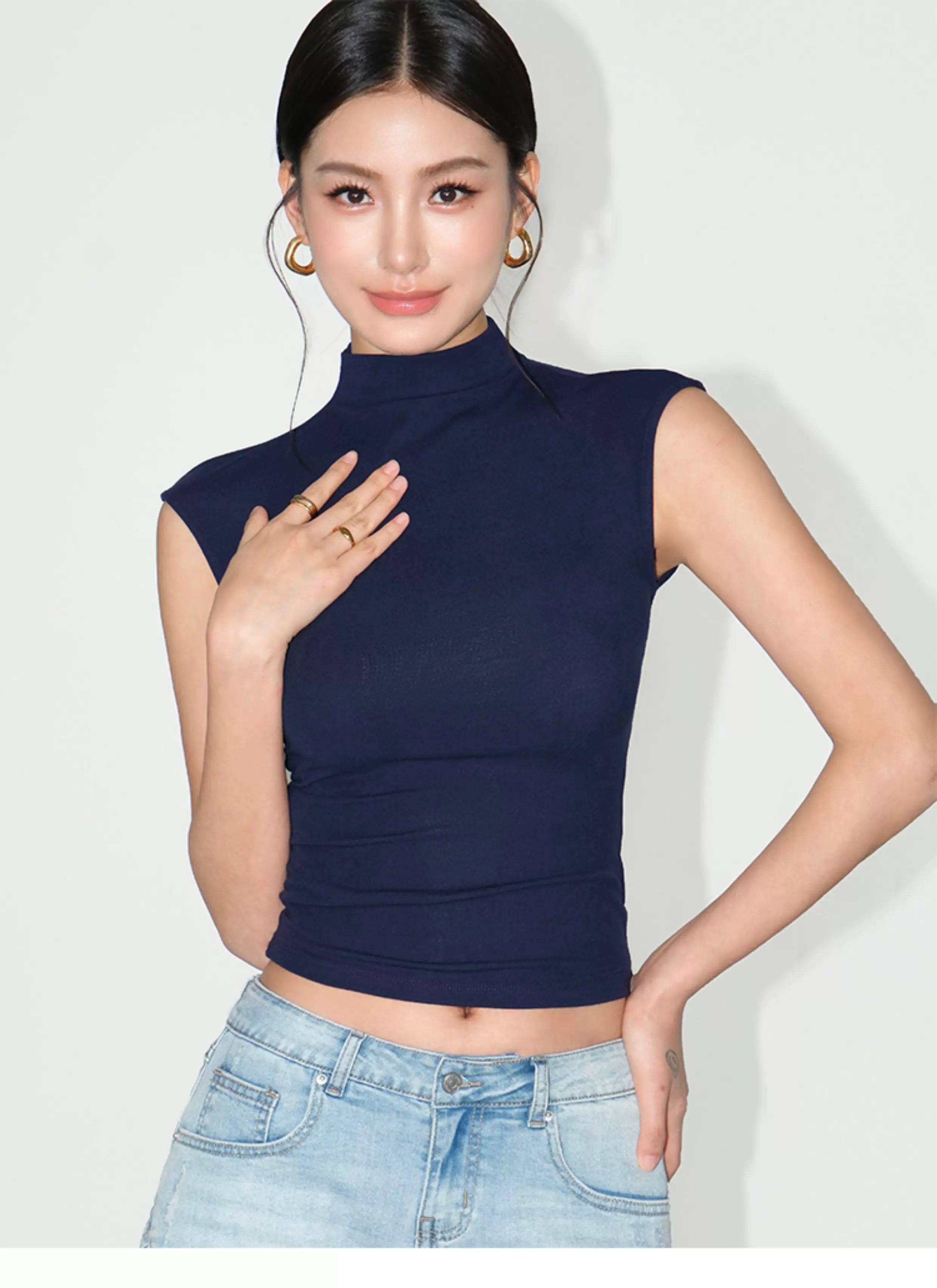Contour Ease Sleeveless Mock-Neck Tops