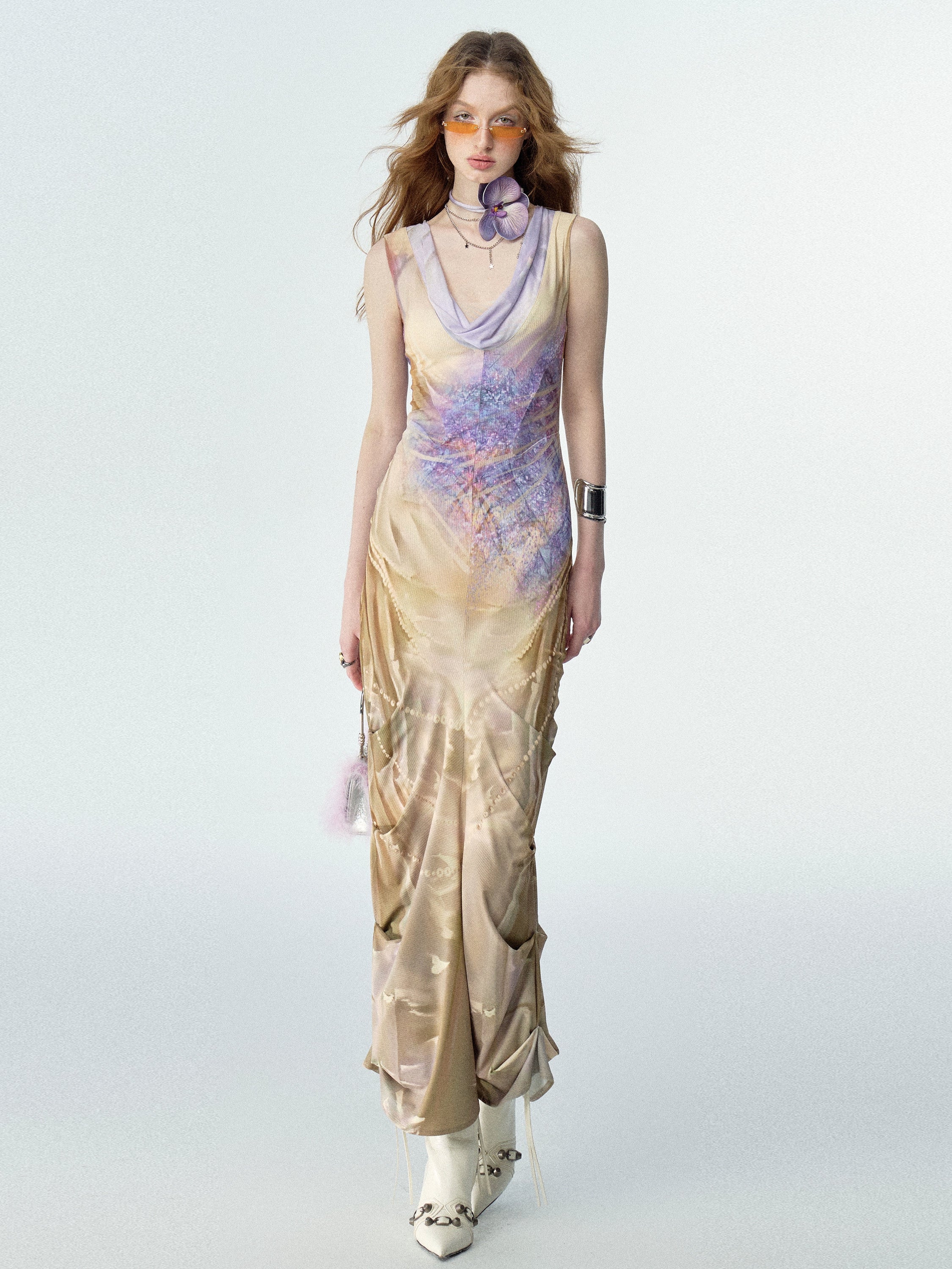 Of Akiva Iridescent Floral Mermaid Gown