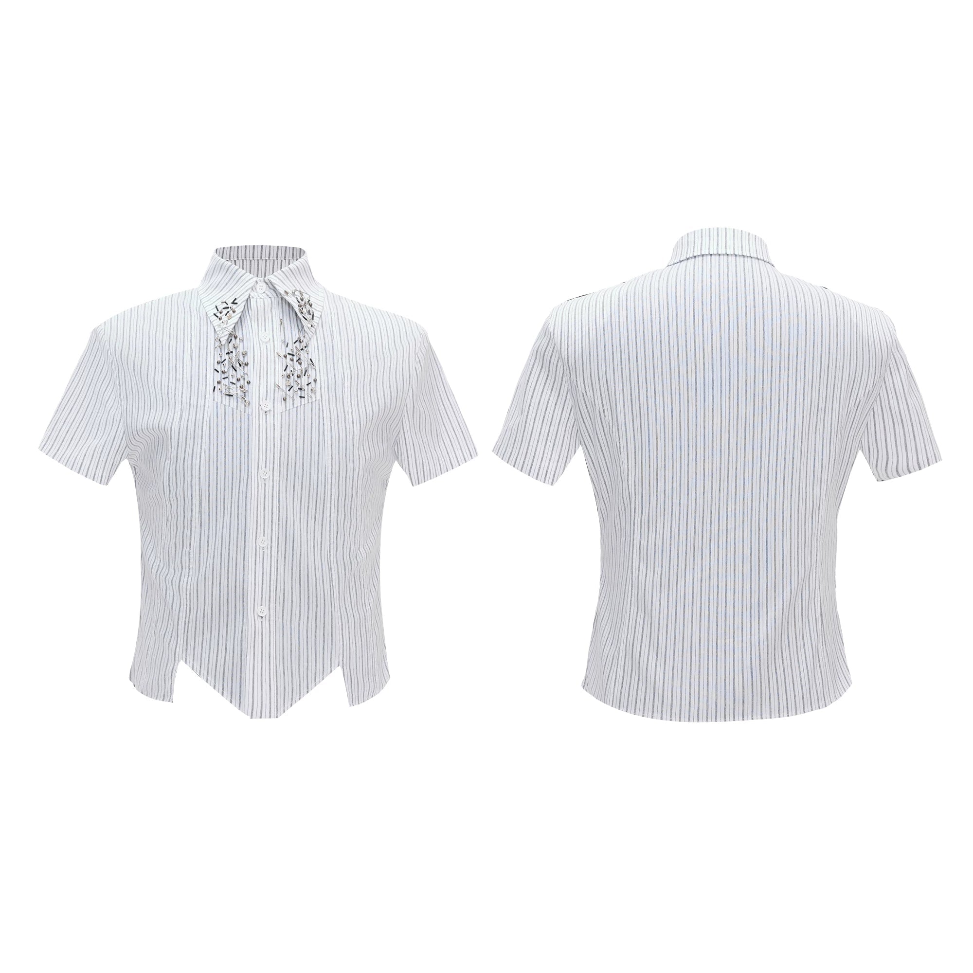 Safety Pin Embellished Pinstripe Shirt