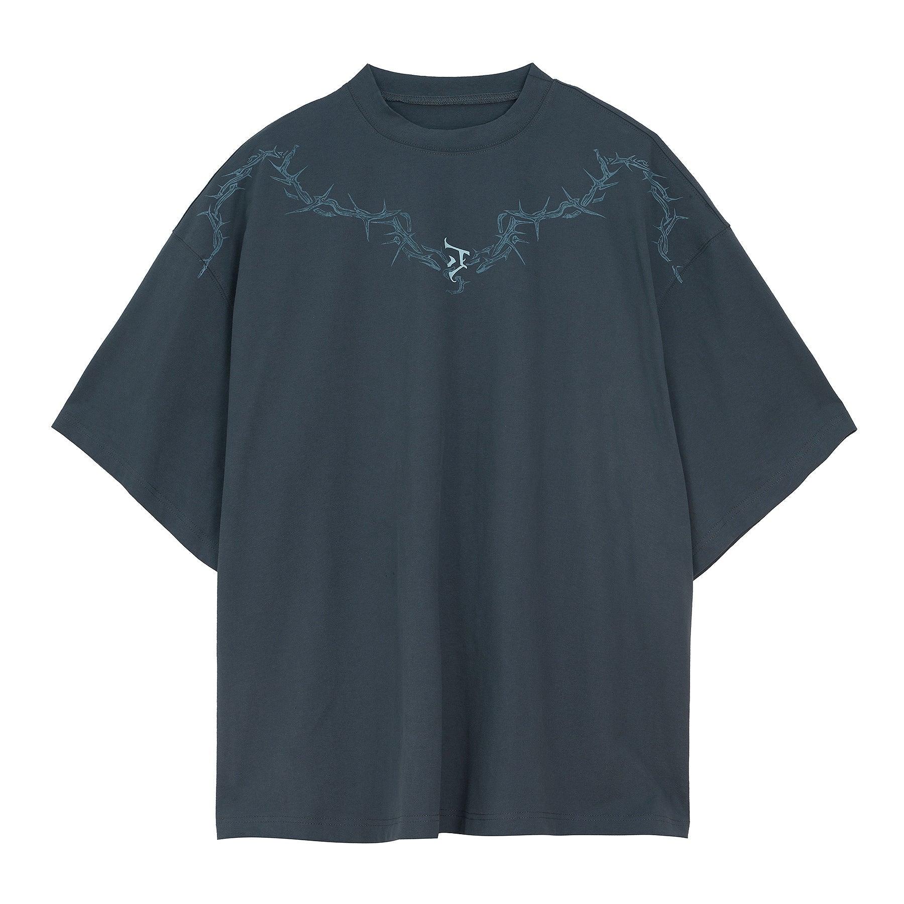 Graphic Tee with Thorn and Logo Detail - chiclara