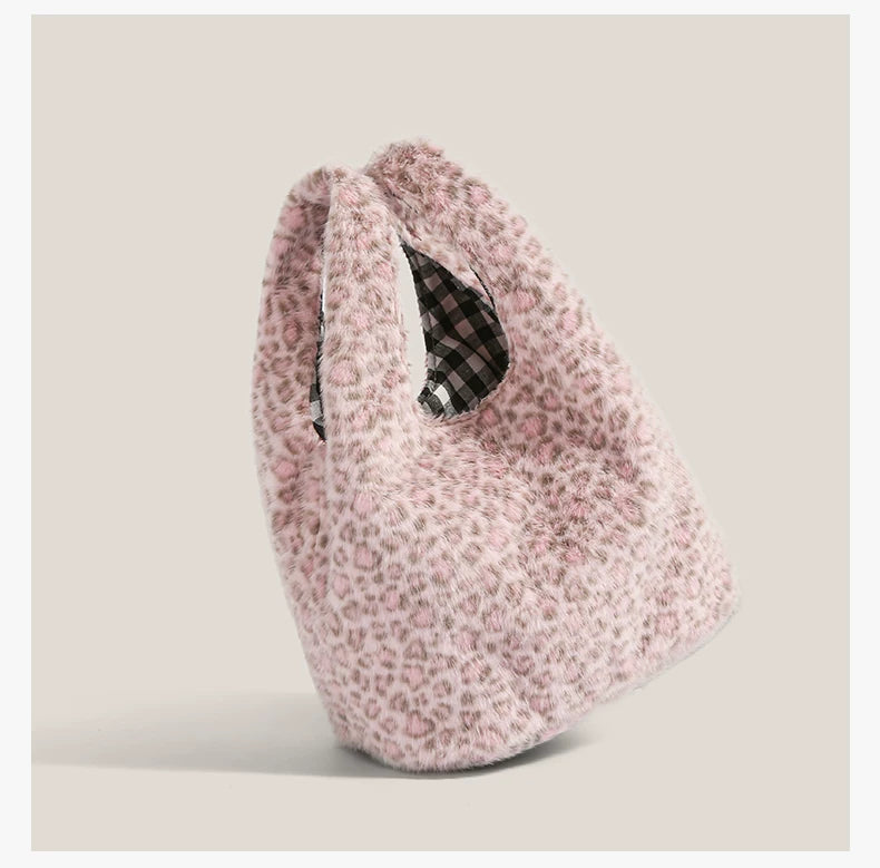 Blush Snow Leopard Plush Tote