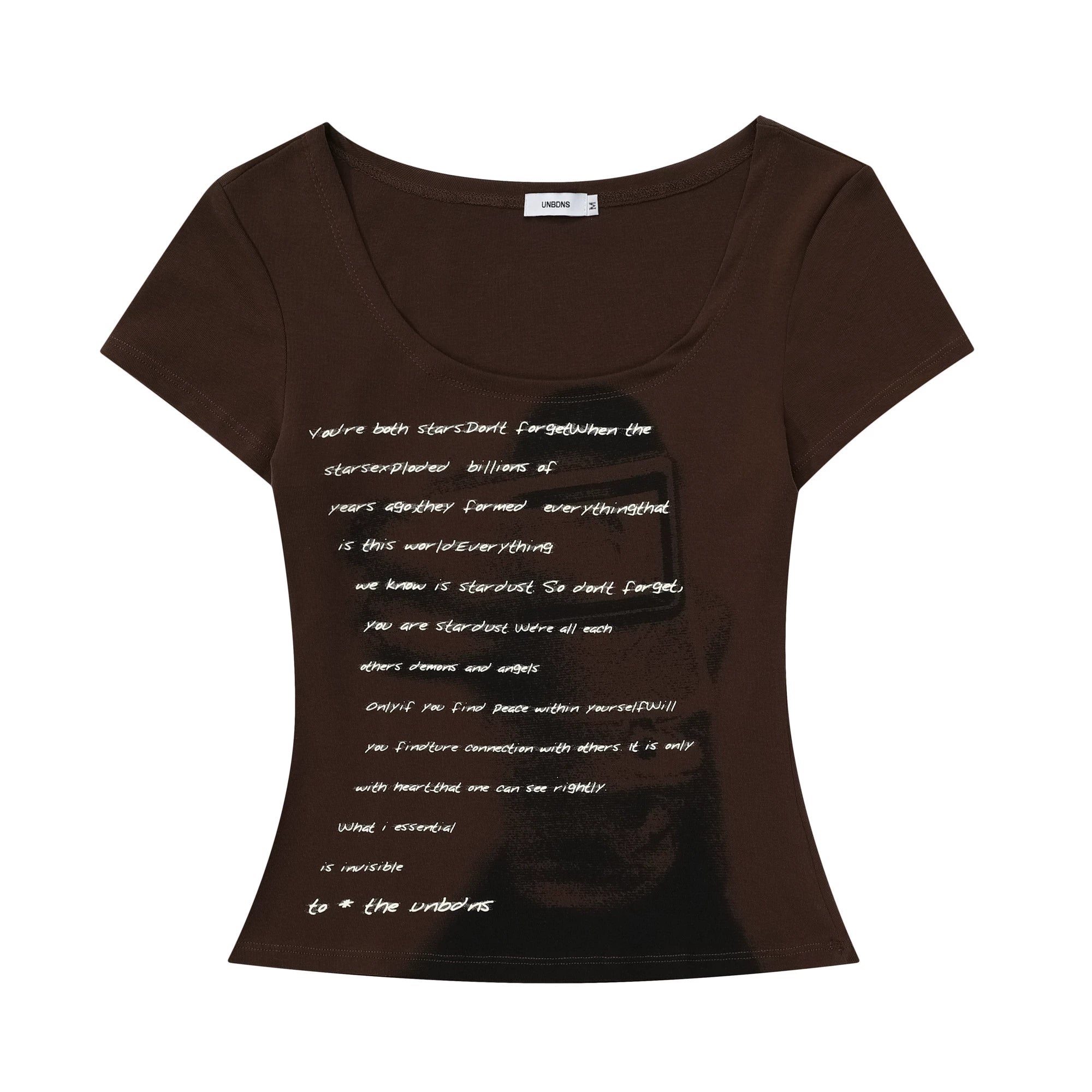 Vintage Text and Shadow Print Short Sleeve T-shirt