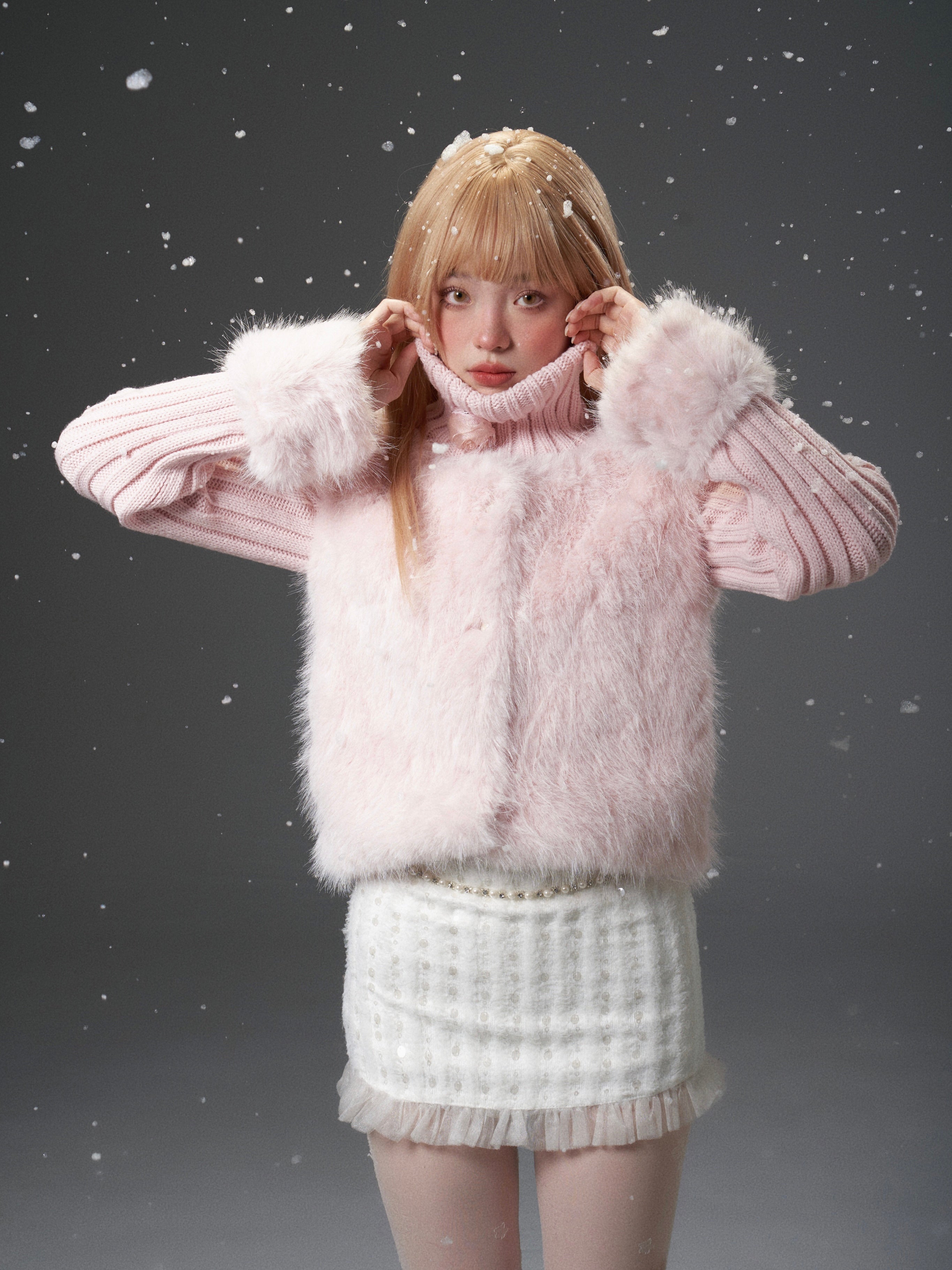 Pink Mixed-Texture Fur Jacket