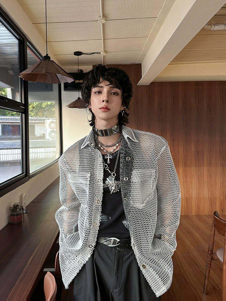 Mesh Button-Up Shirt