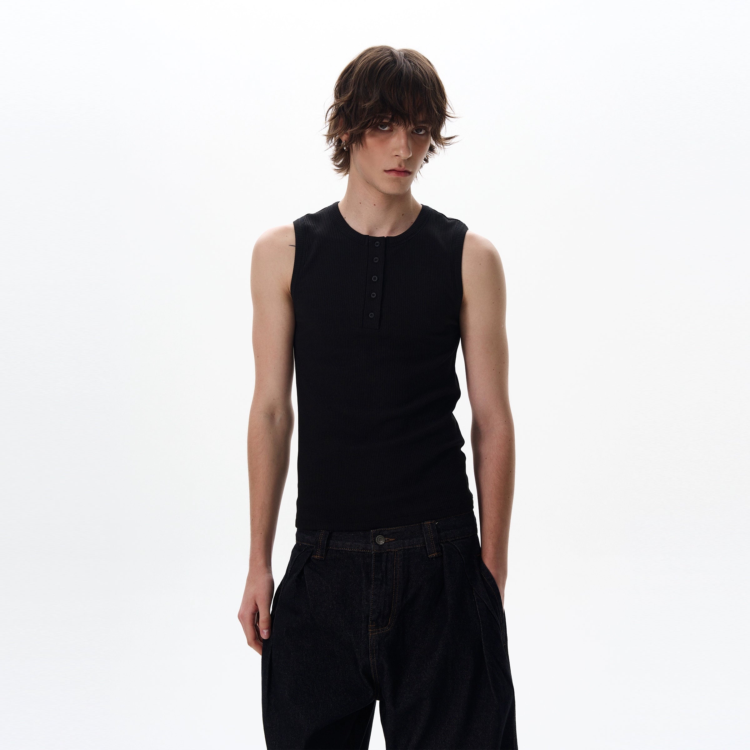 Slim Sleeveless Henley Tank Top