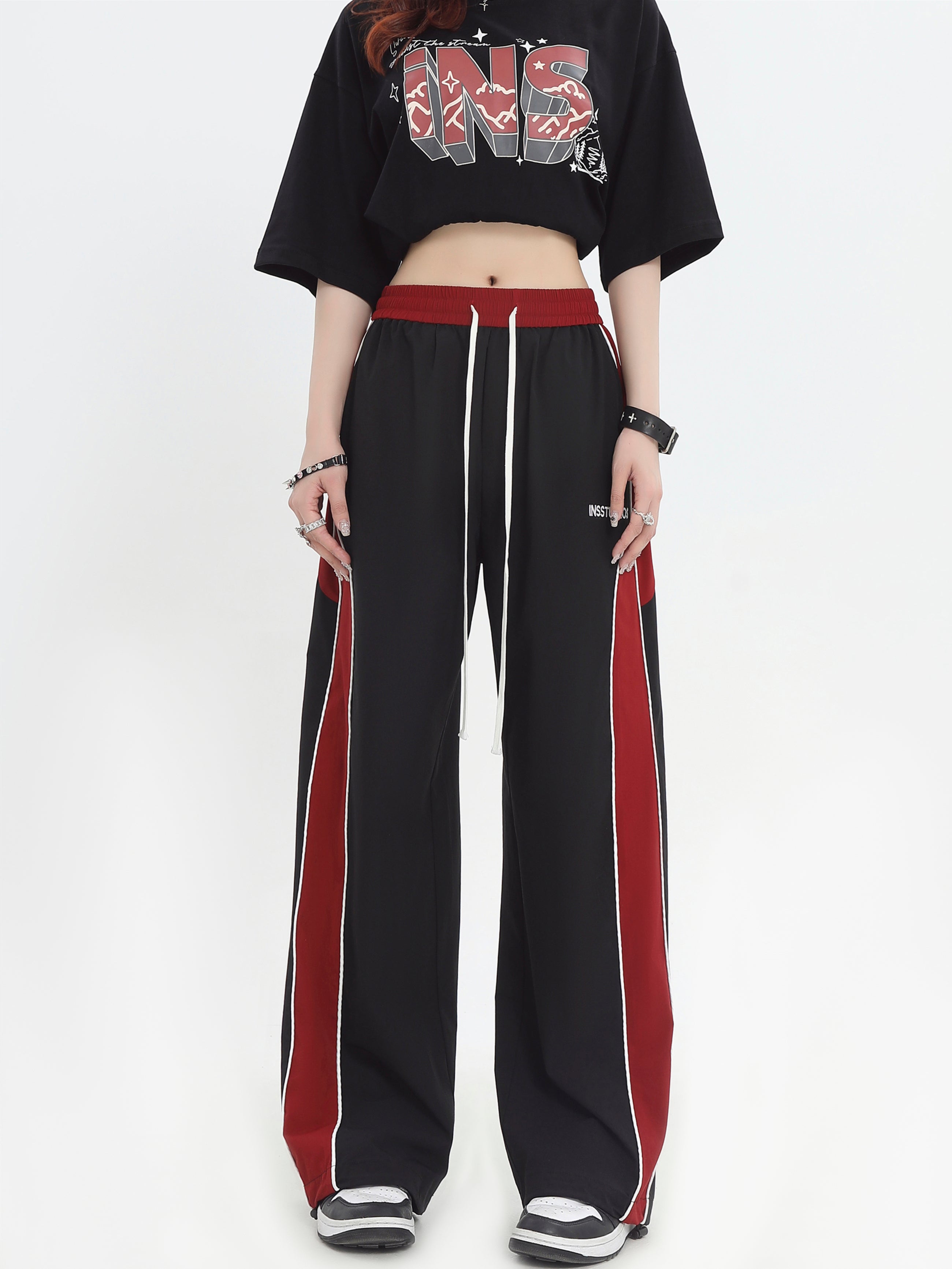 Contrast Stitched Clip Strip Casual Trousers - chiclara