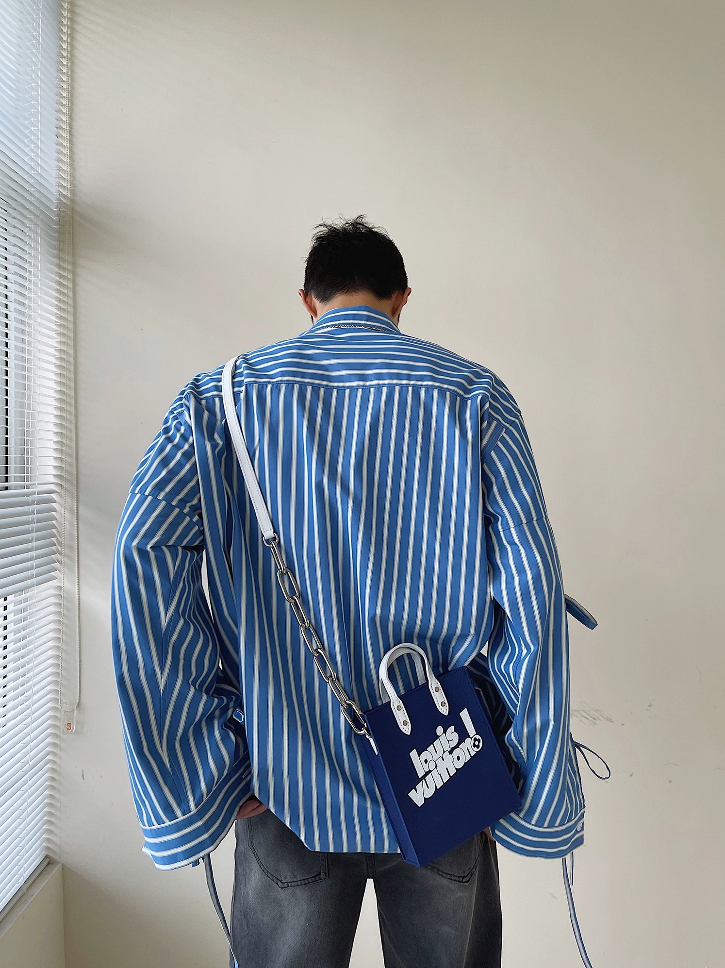 Blue Striped Oversized Button-Down Shirt