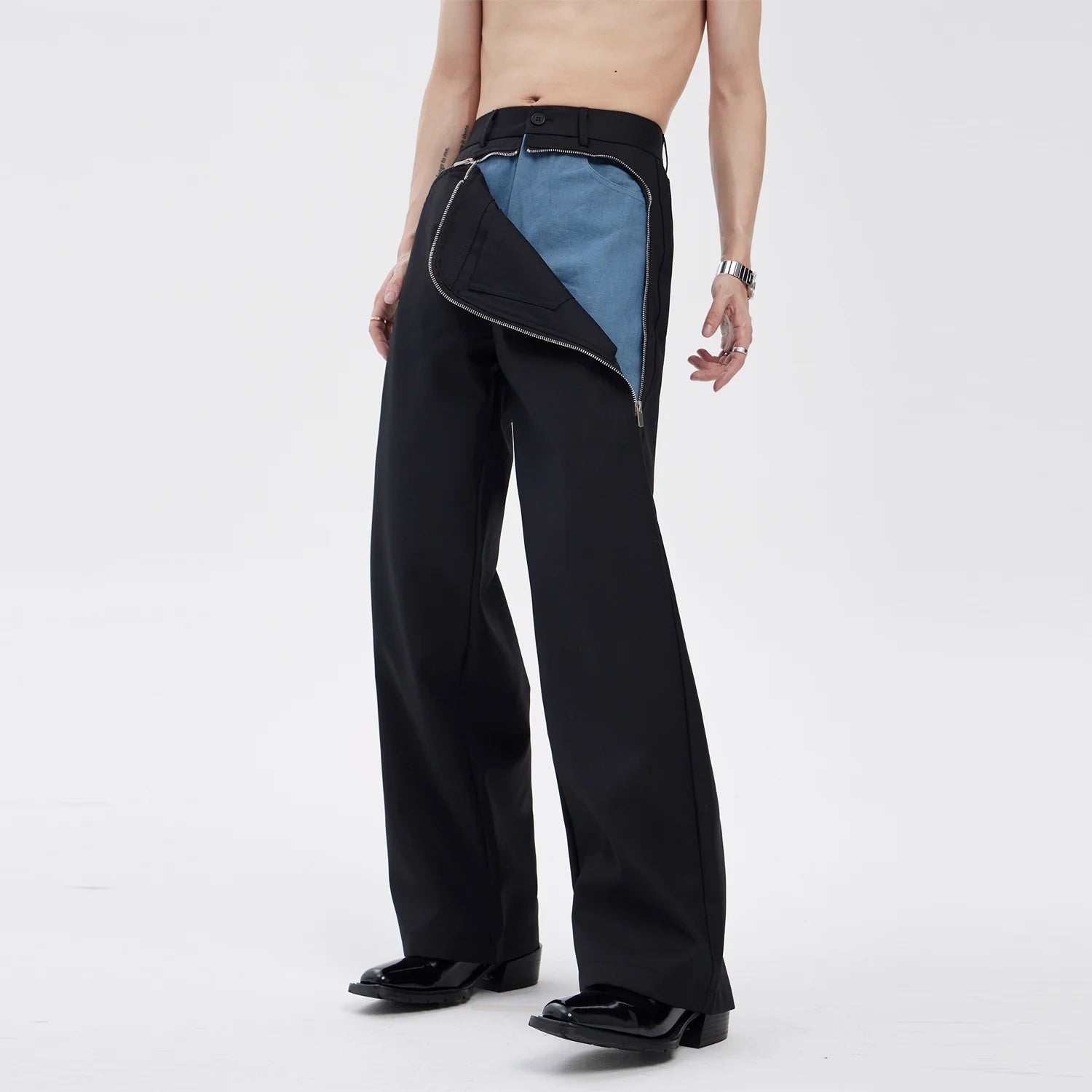 Zip Detail Wide Leg Pants
