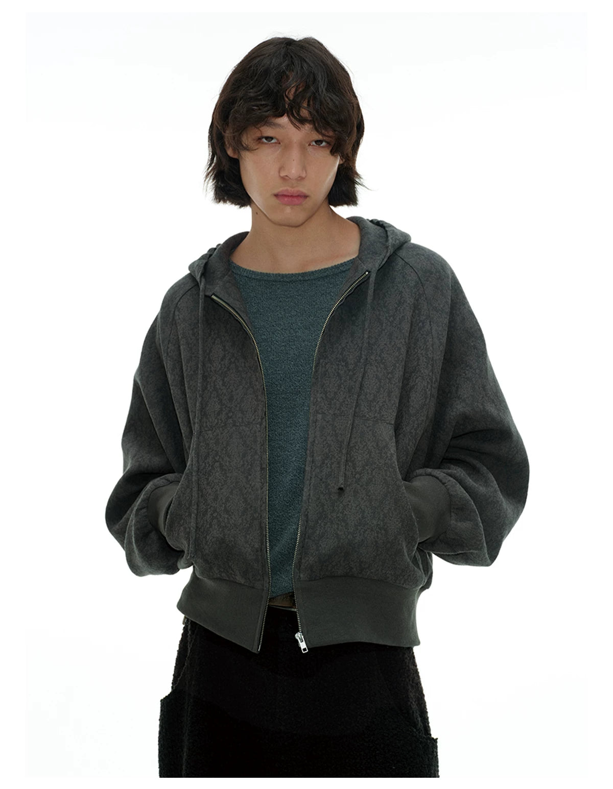 Charcoal Tonal-Jacquard Zip Hoodie