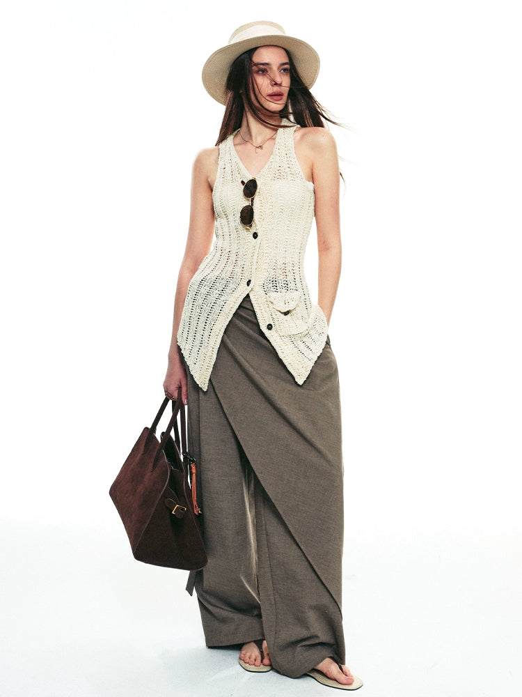 Draped Wrap Wide-Leg Pants