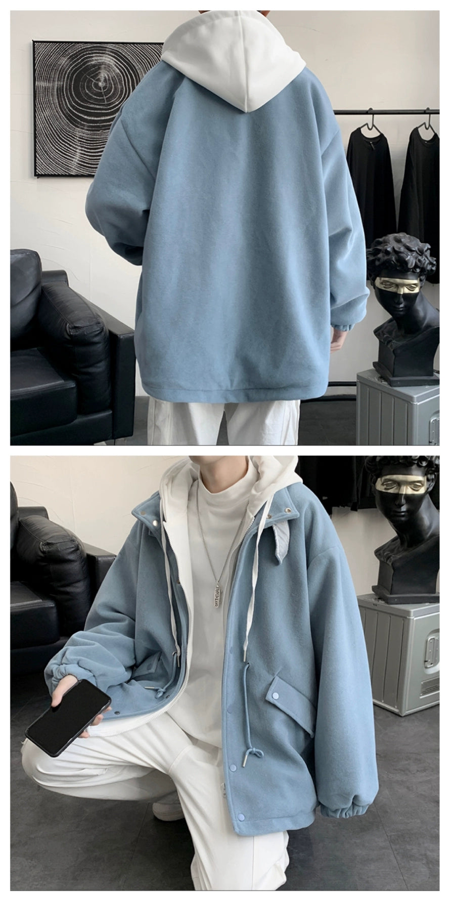 Oversized woolen hooded jacket