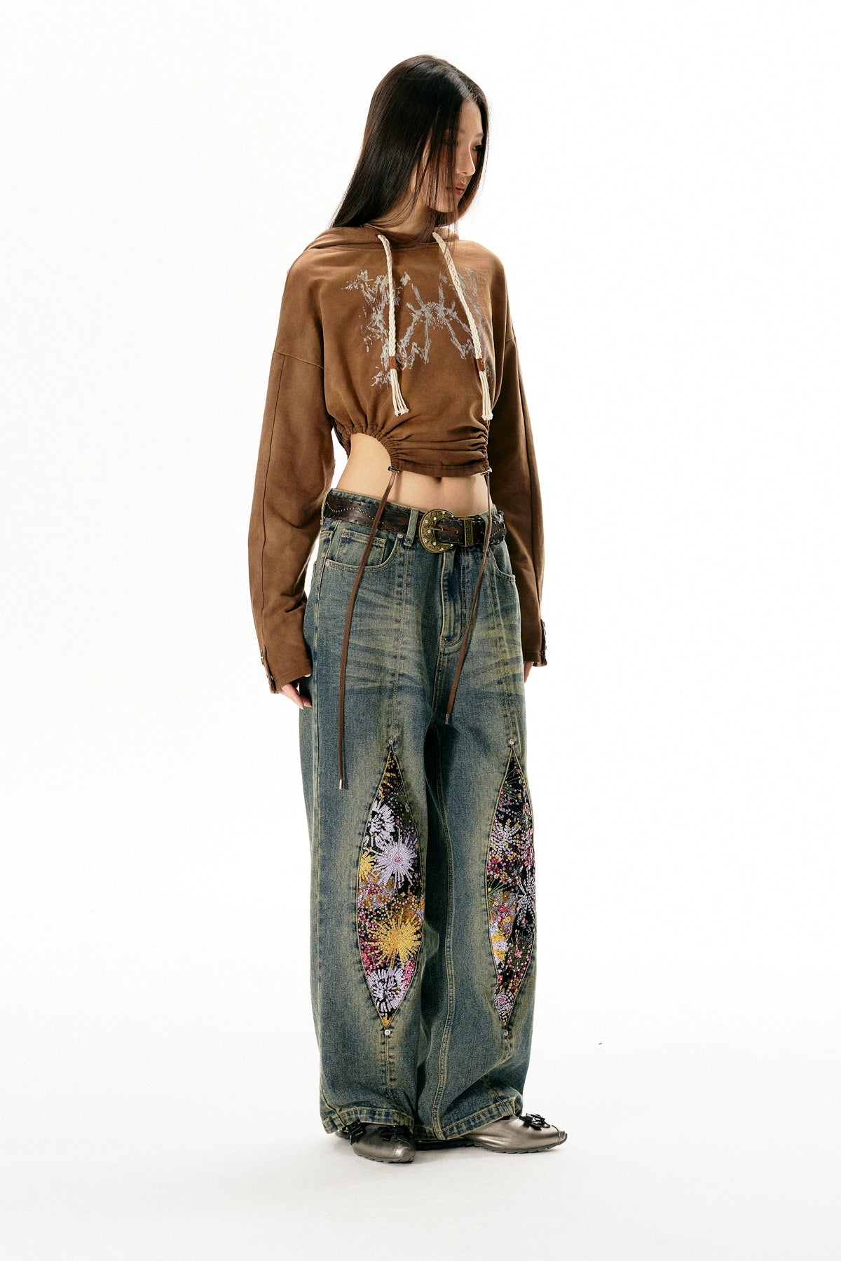 Vintage Firework Distressed Jeans With Relaxed Straight Fit - chiclara