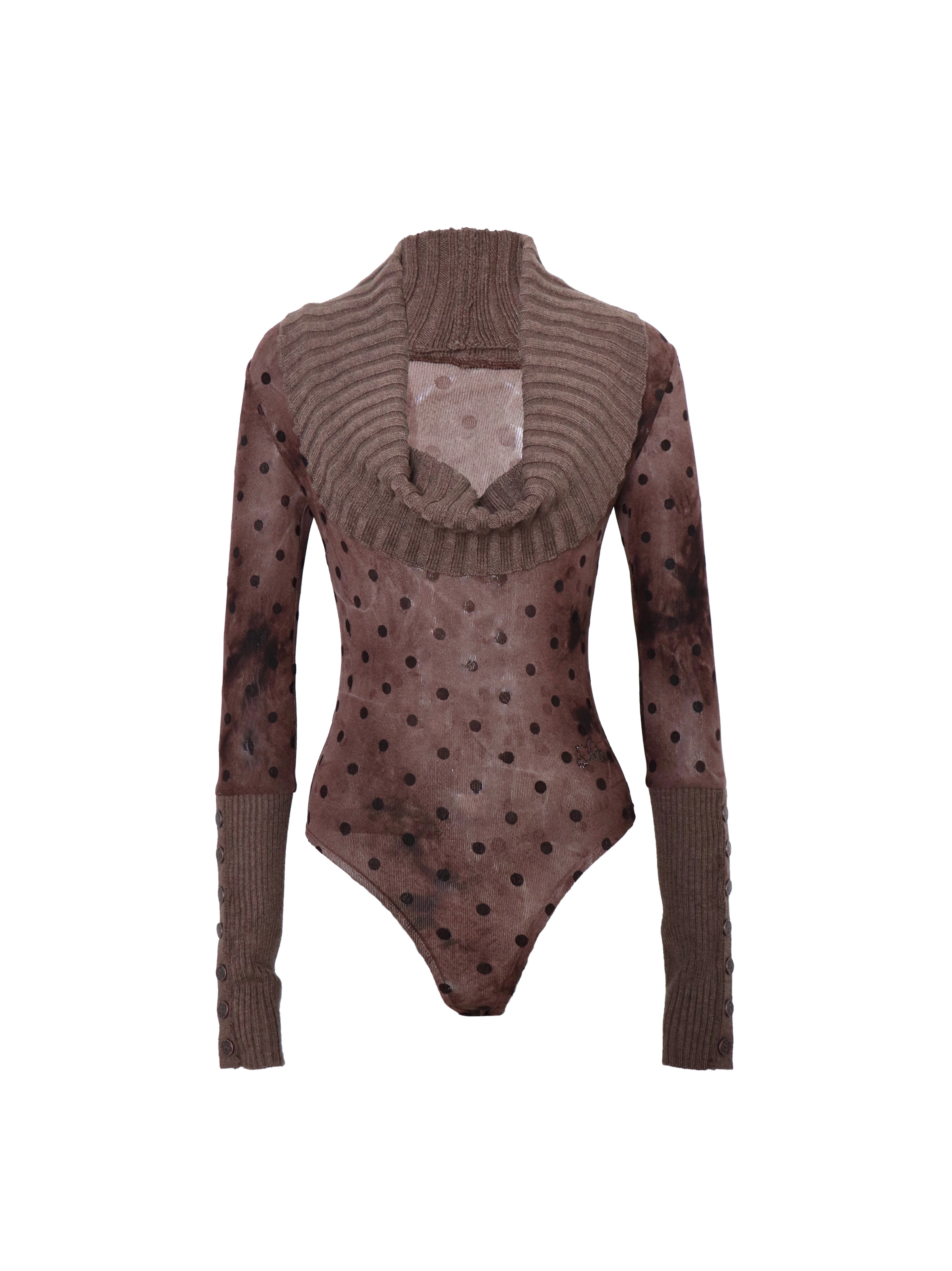 Mocha Dots Deep Cowl Knit Top