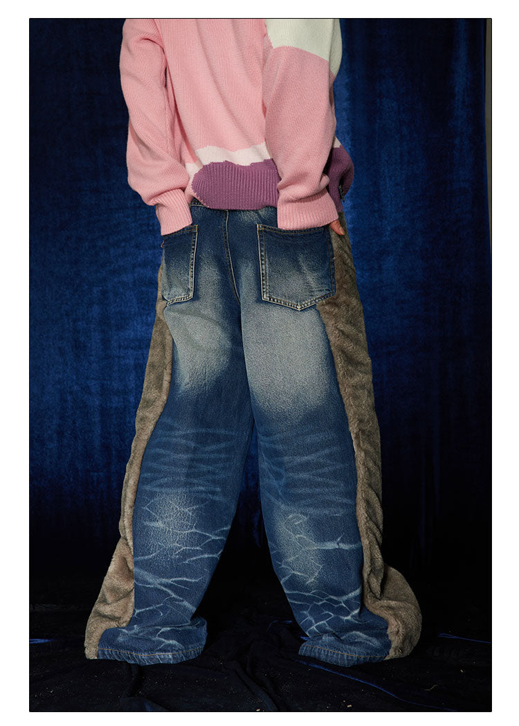 Aquatic Marble Wide-Leg Denim Jeans