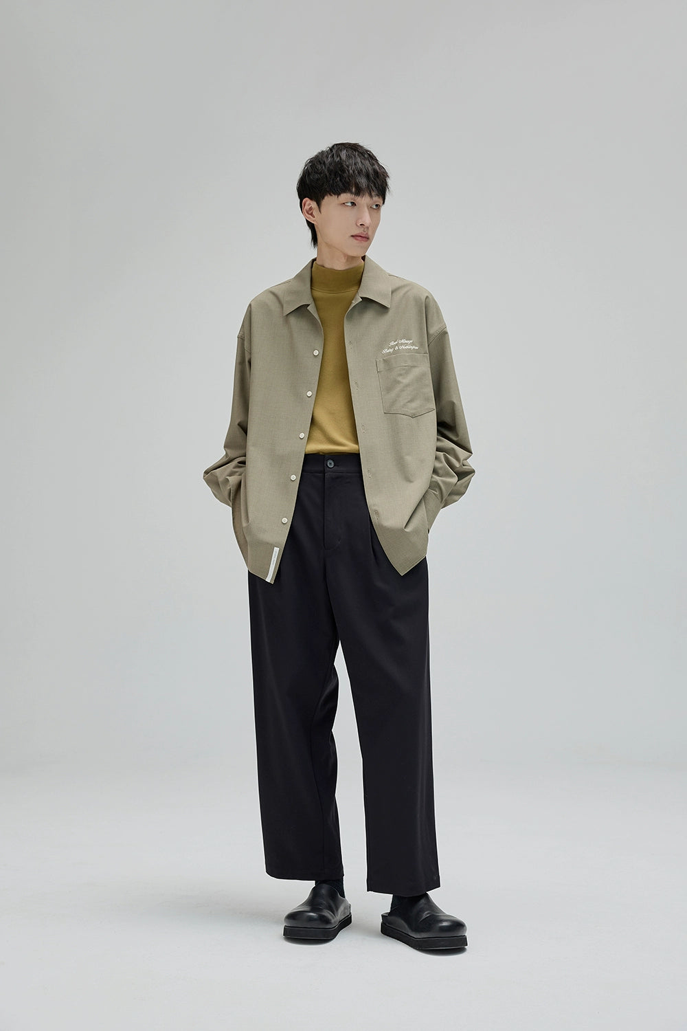 Semi-Elastic Waist Wide-Leg Straight Cropped Pants