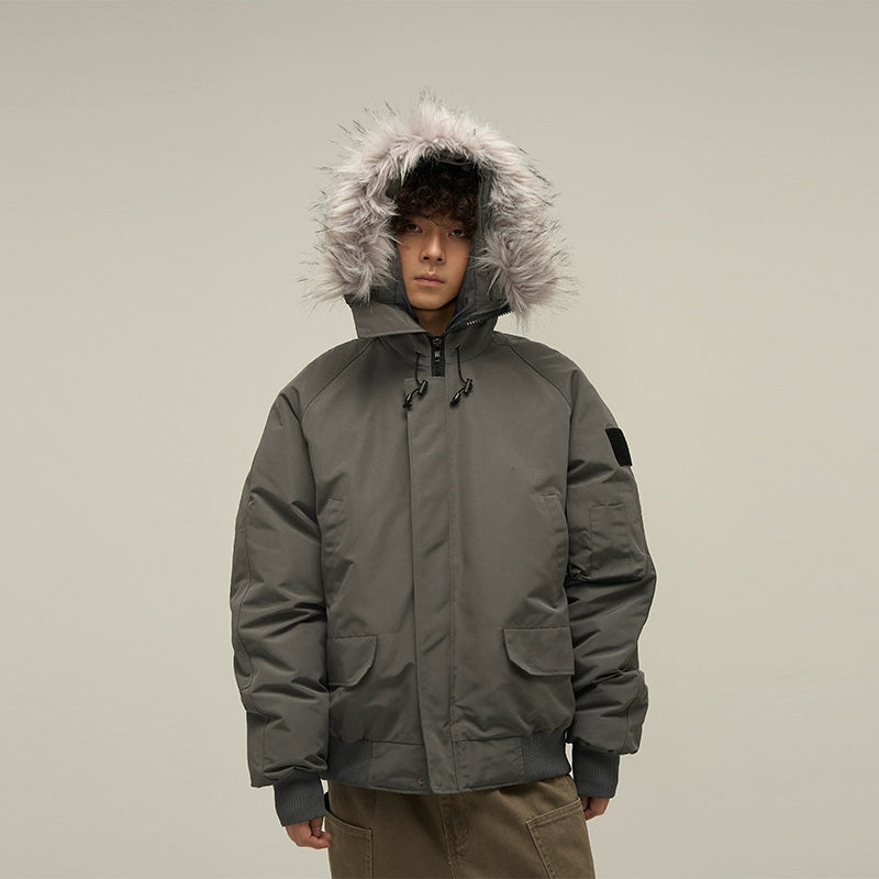 Full Zip Front Fur Hooded Puffer Jacket