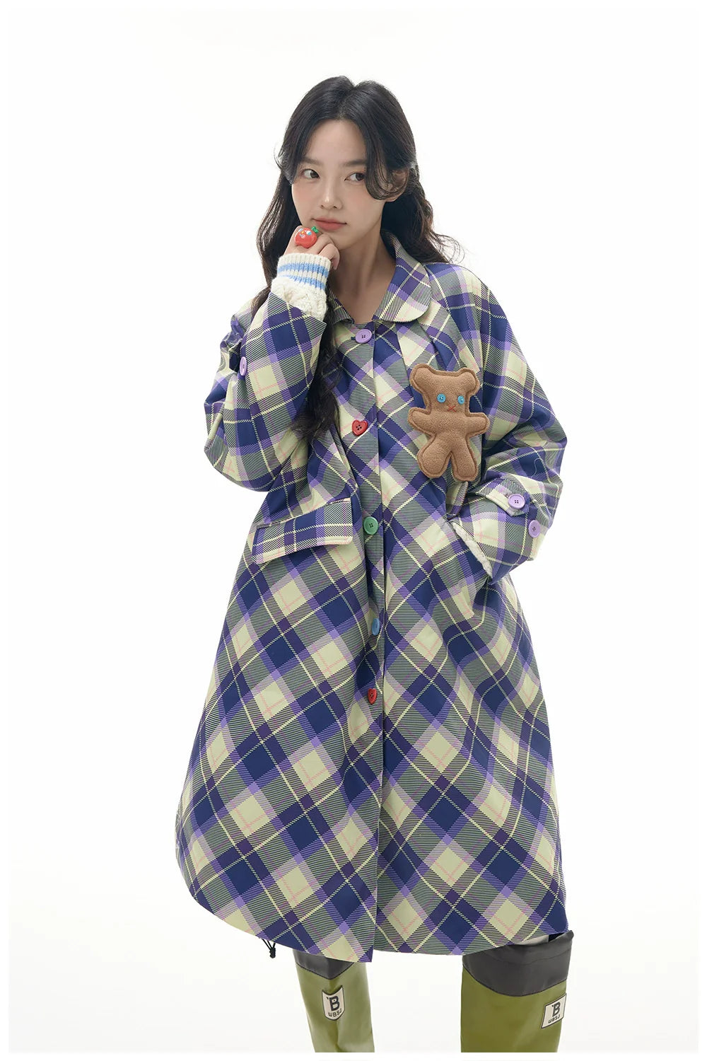 Plaid Teddy Bear Applique Coat