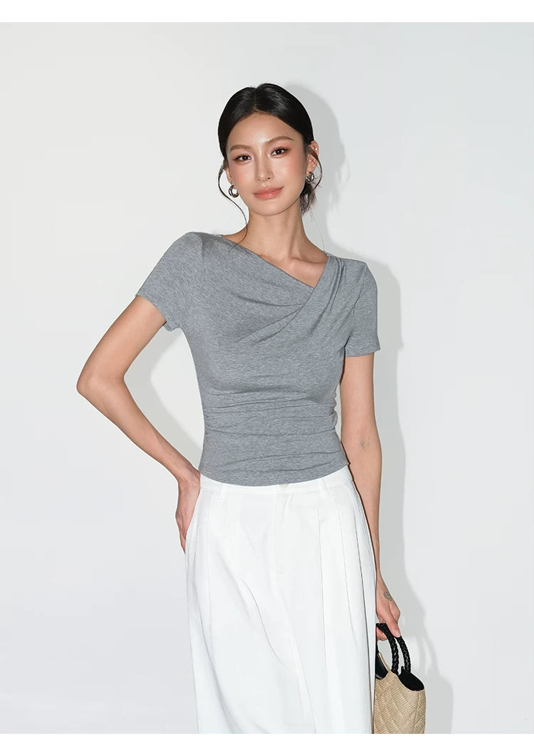 Asymmetric Off Shoulder Ruched Top