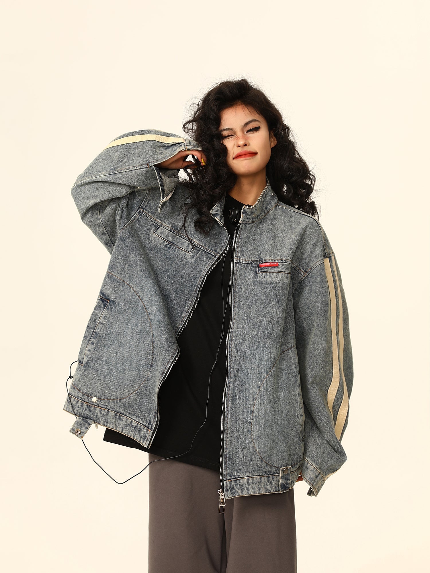 Vintage-Style Oversized Washed Denim Jacket