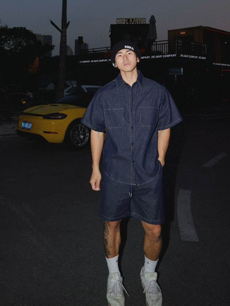 Denim Short Sleeve Utility Shirt and short Setup