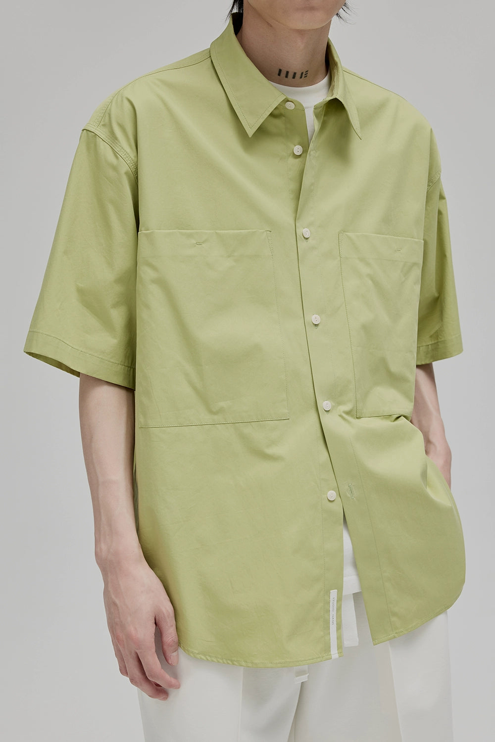 Square Collar Patch Pocket Short Sleeve Shirt